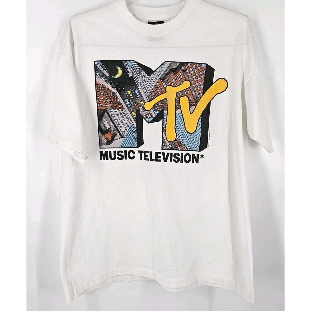 Vintage White MTV City‎ T-shirt Size XL Very Rare
